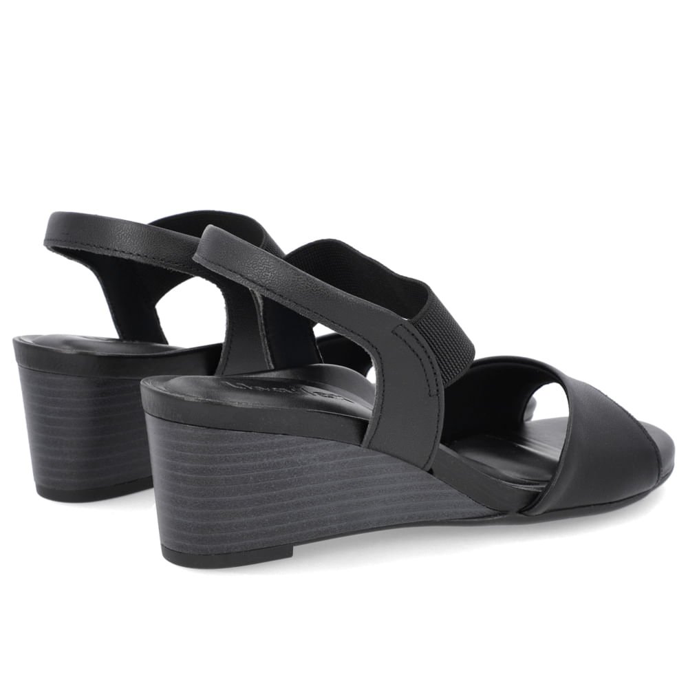 Sandália Salto Anabela Preta Couro Tira Elástico Preto 3