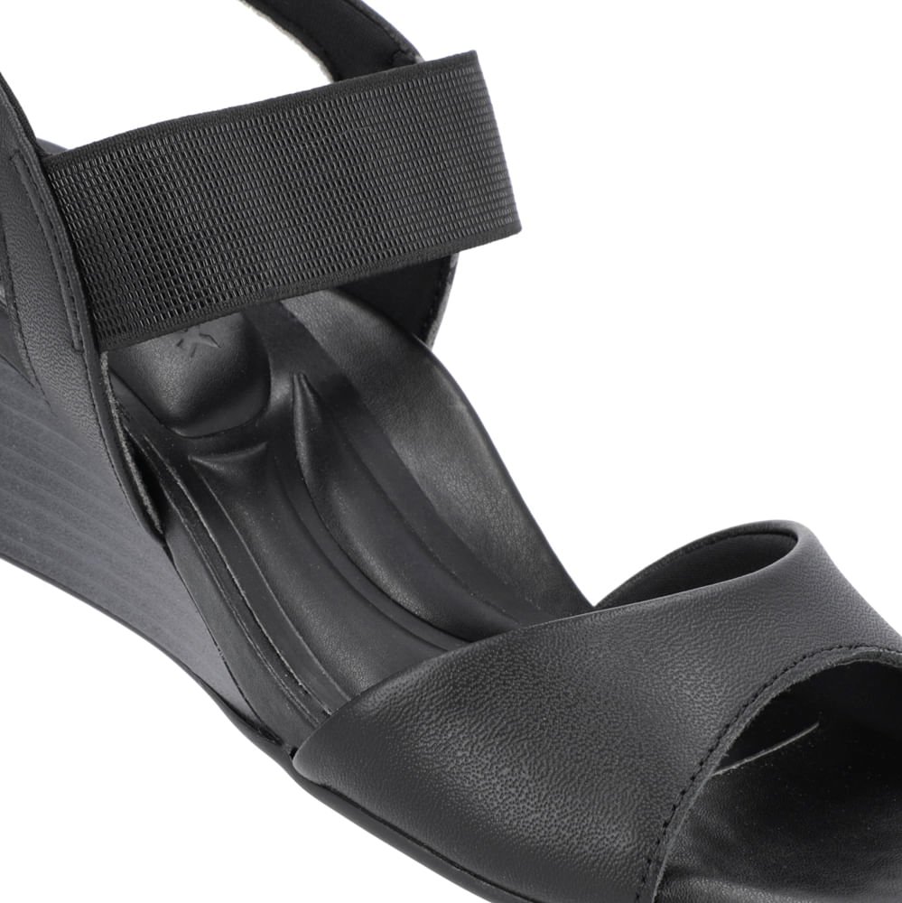 Sandália Salto Anabela Preta Couro Tira Elástico Preto 4