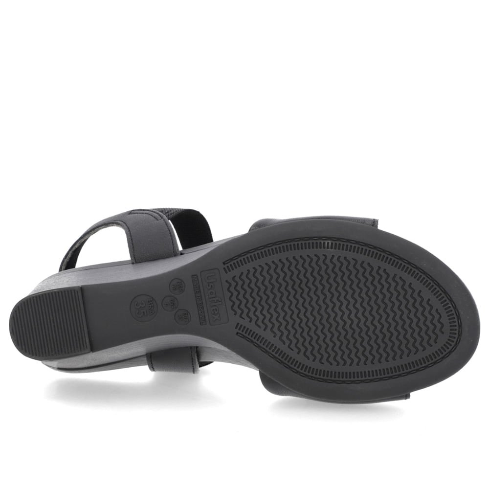 Sandália Salto Anabela Preta Couro Tira Elástico Preto 5