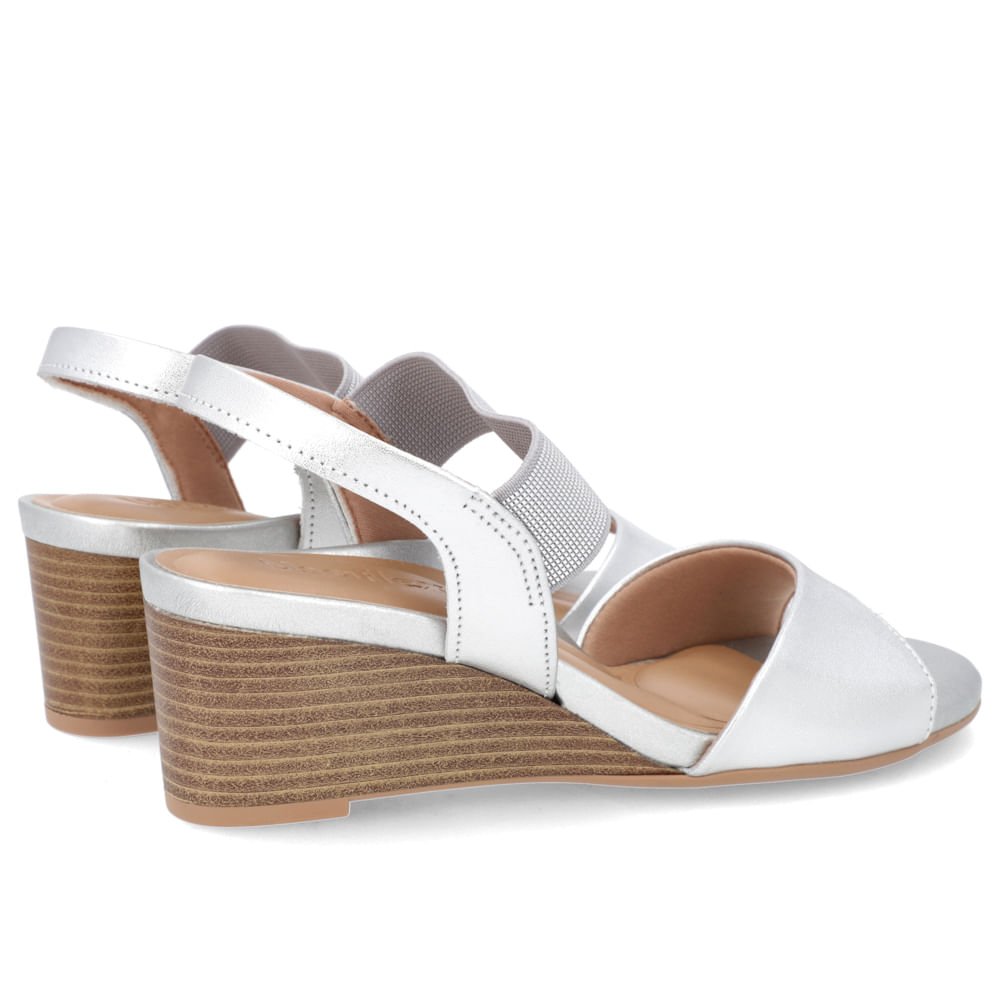 Sandália Salto Anabela Prata Couro Tira Elástico Prata 3