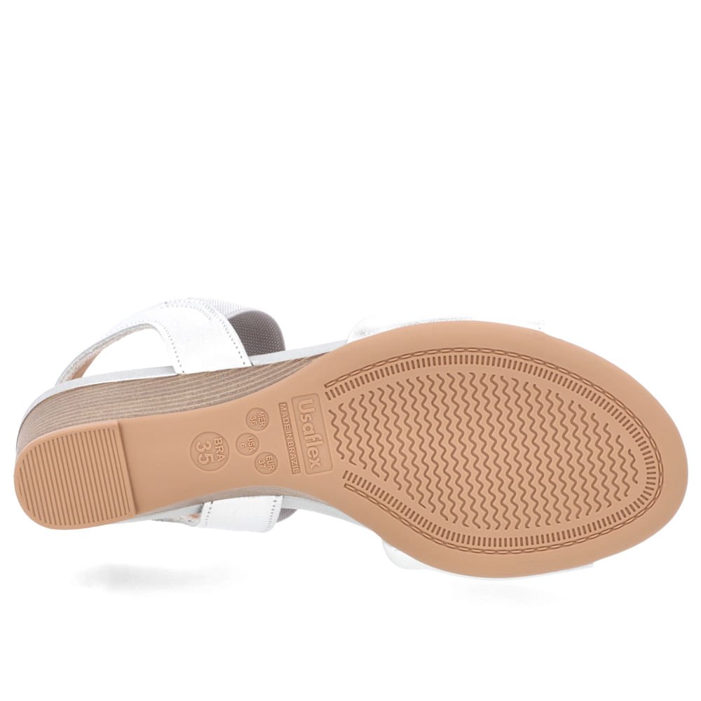 Sandália Salto Anabela Prata Couro Tira Elástico Prata 5