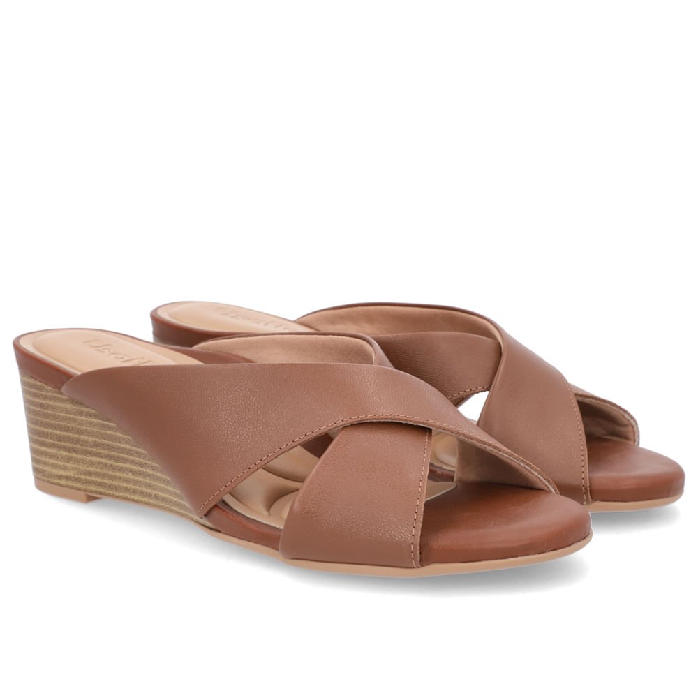 Tamanco Salto Anabela Couro Marrom Marrom 2