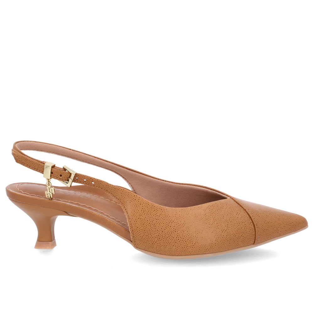 Slingback Marrom Salto Baixo Fino Couro