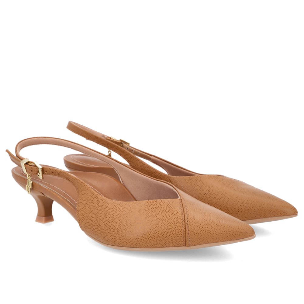 Slingback Marrom Salto Baixo Fino Couro Marrom 2