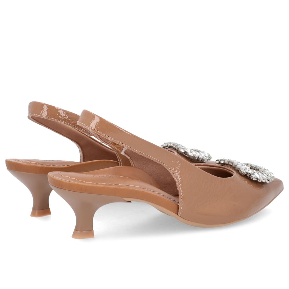 Slingback Marrom Couro Verniz Salto Fino Brilho Marrom 3