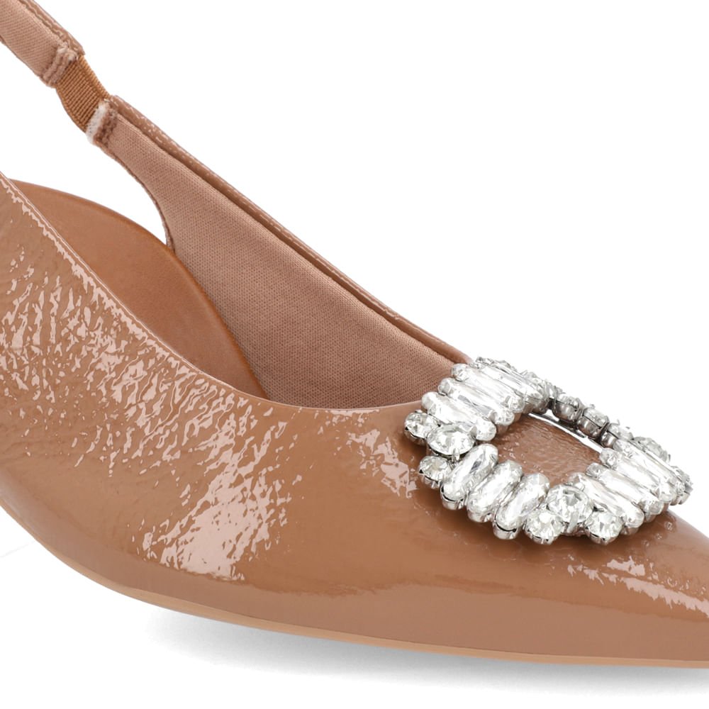 Slingback Marrom Couro Verniz Salto Fino Brilho Marrom 4