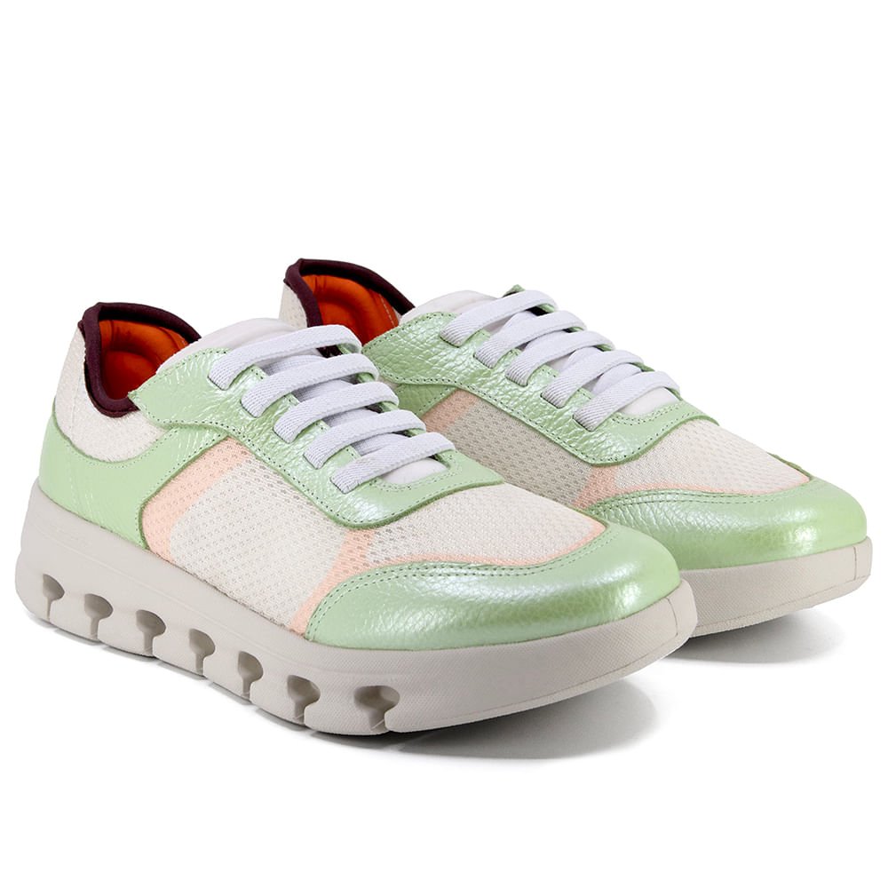 Tênis Básico Verde Couro Tecido Verde 2