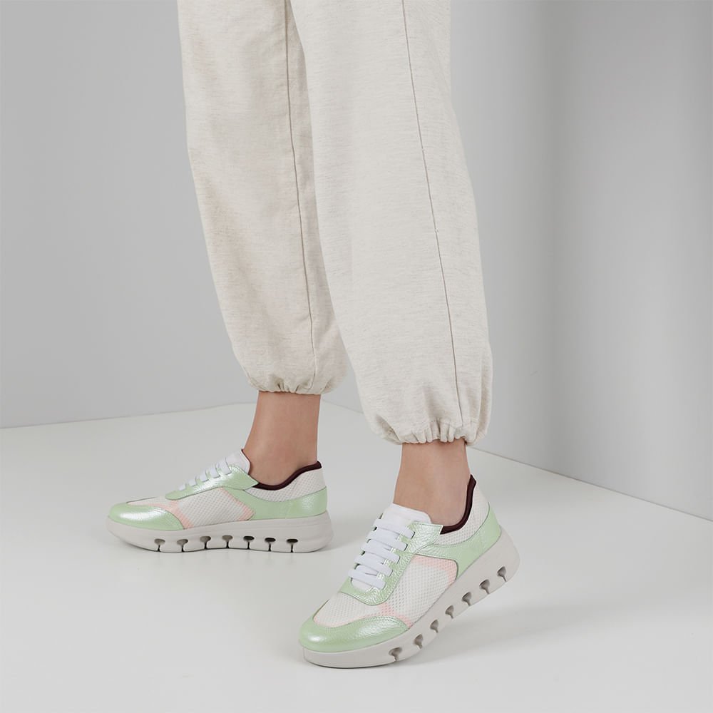 Tênis Básico Verde Couro Tecido Verde 4