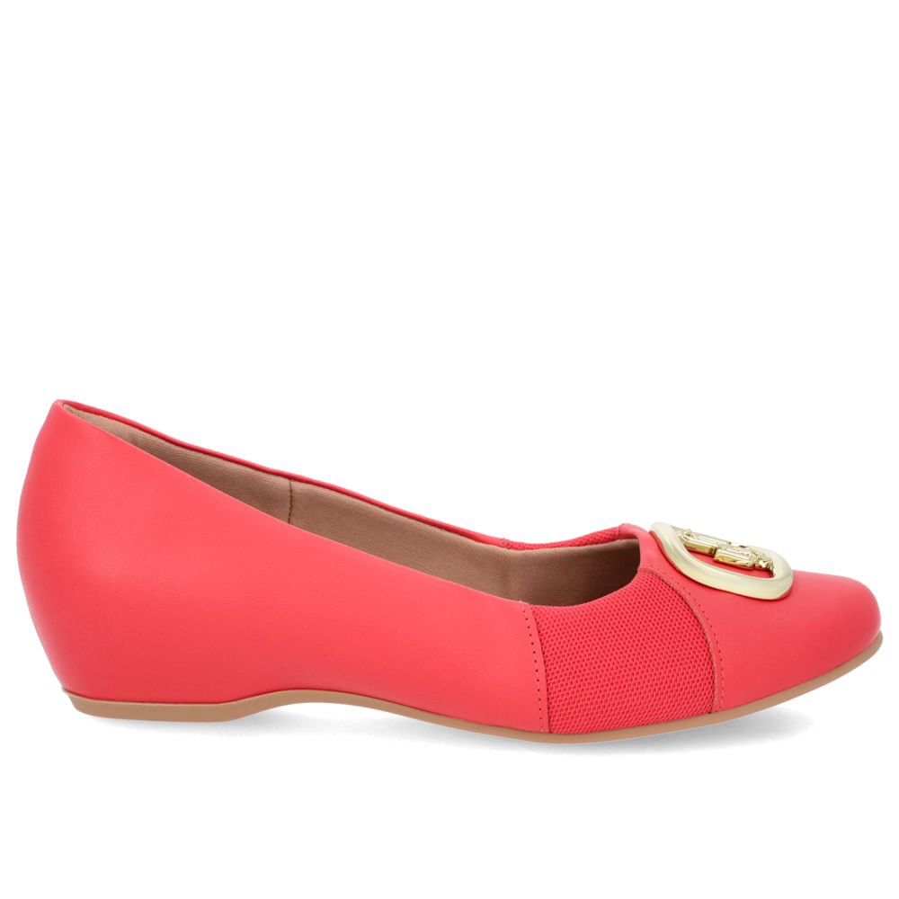 Sapatilha Salto Embutido Couro Vermelha Enfeite Vermelho 1