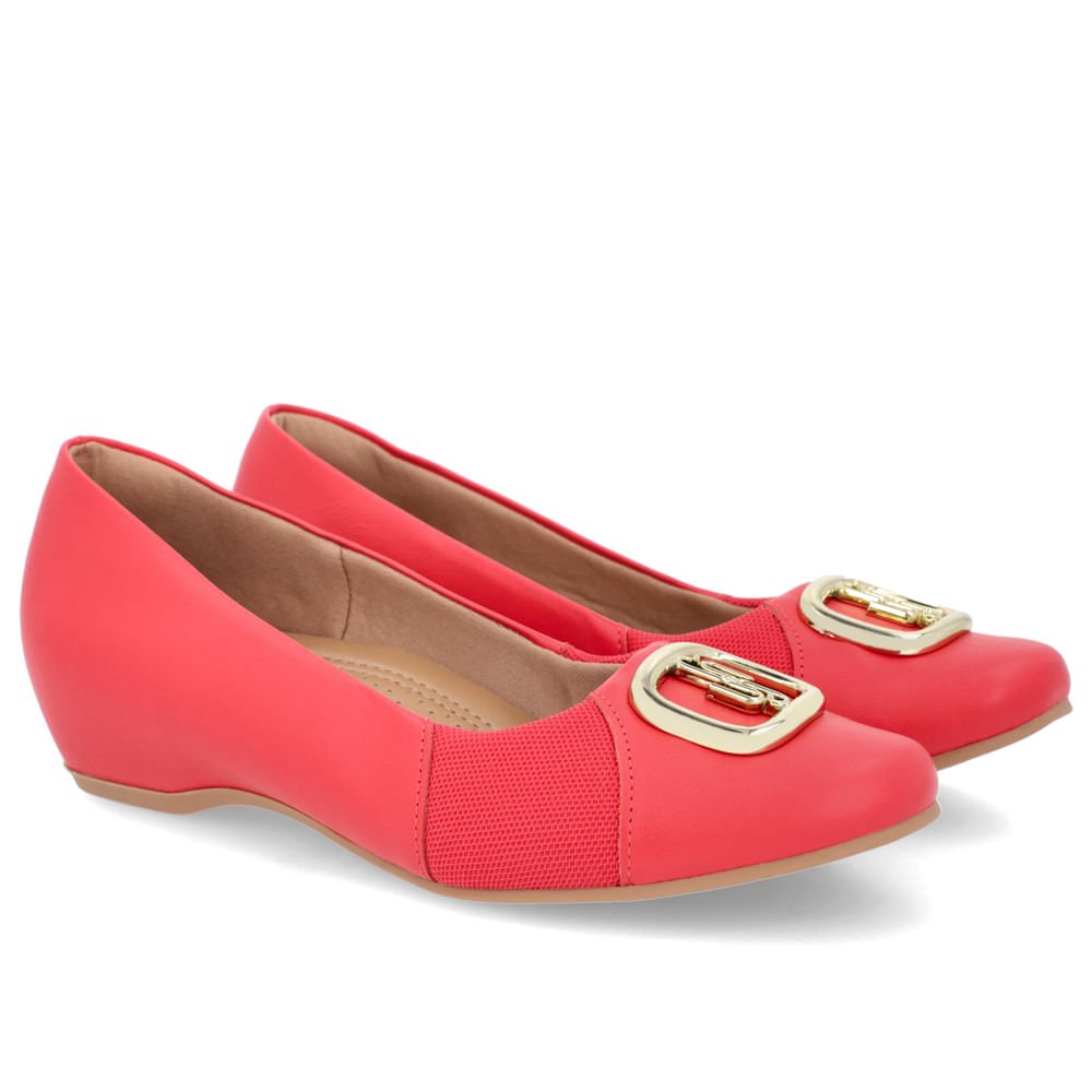 Sapatilha Salto Embutido Couro Vermelha Enfeite Vermelho 2