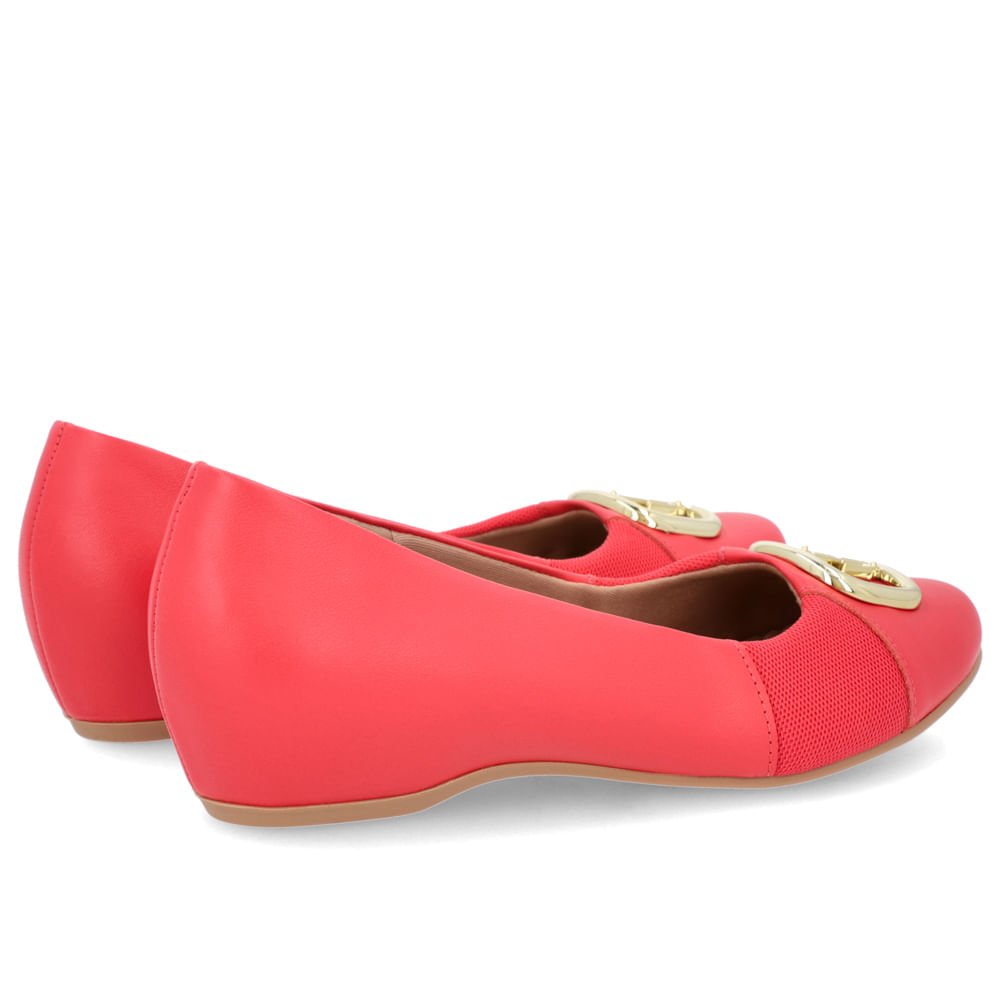 Sapatilha Salto Embutido Couro Vermelha Enfeite Vermelho 3