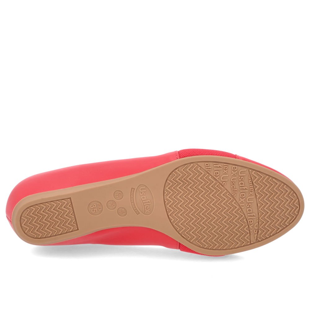 Sapatilha Salto Embutido Couro Vermelha Enfeite Vermelho 5