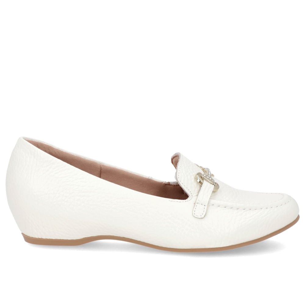 Loafer Off-White Couro Salto Embutido