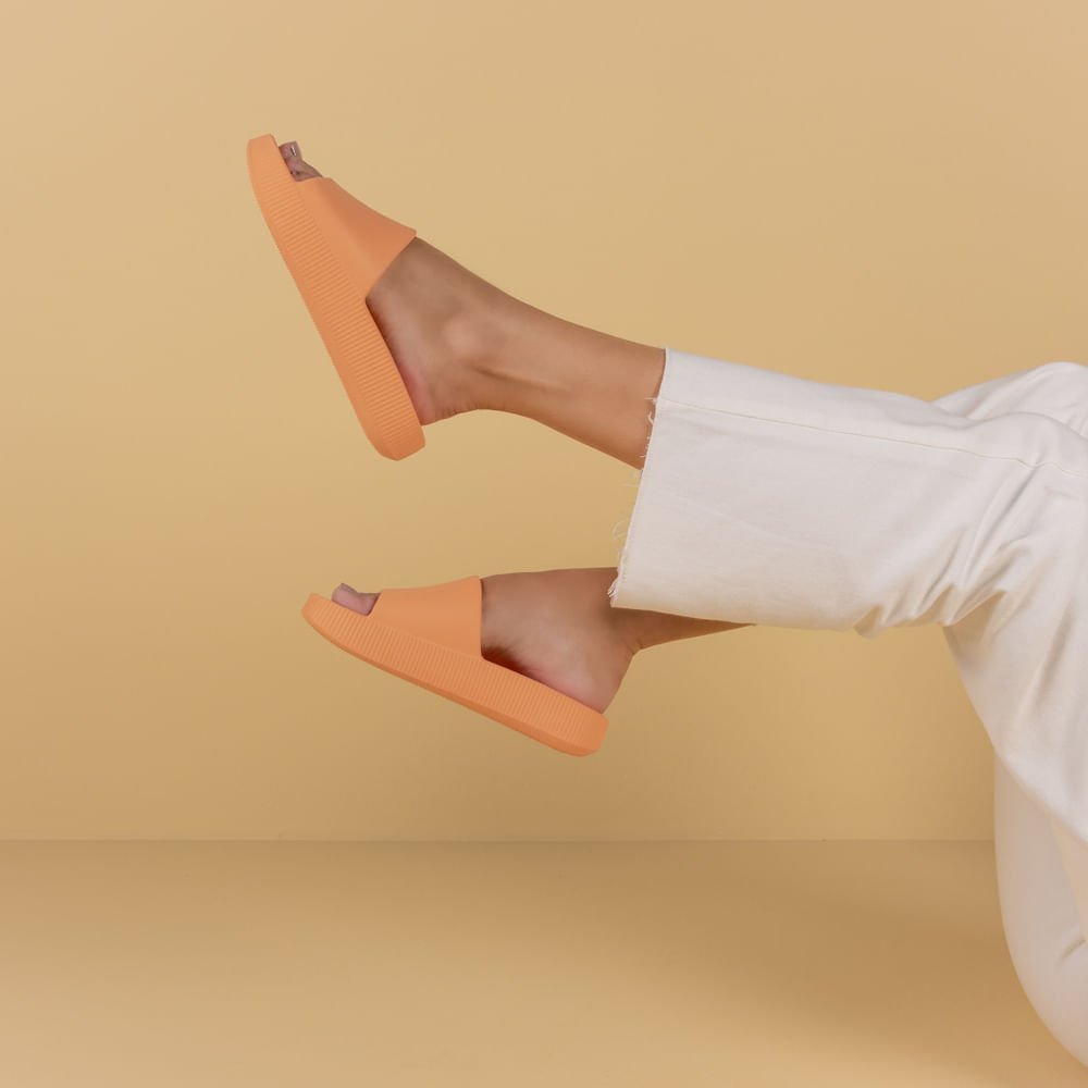Chinelo Slide Laranja Melão Poofy Salto Plataforma Eva Laranja 4