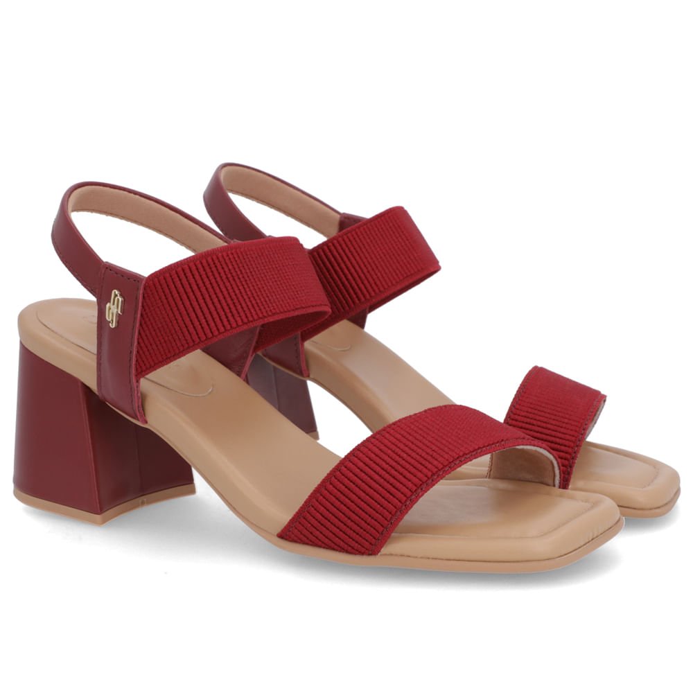Sandália Salto Bloco Couro Vermelha Tira Elástico Bordô 2