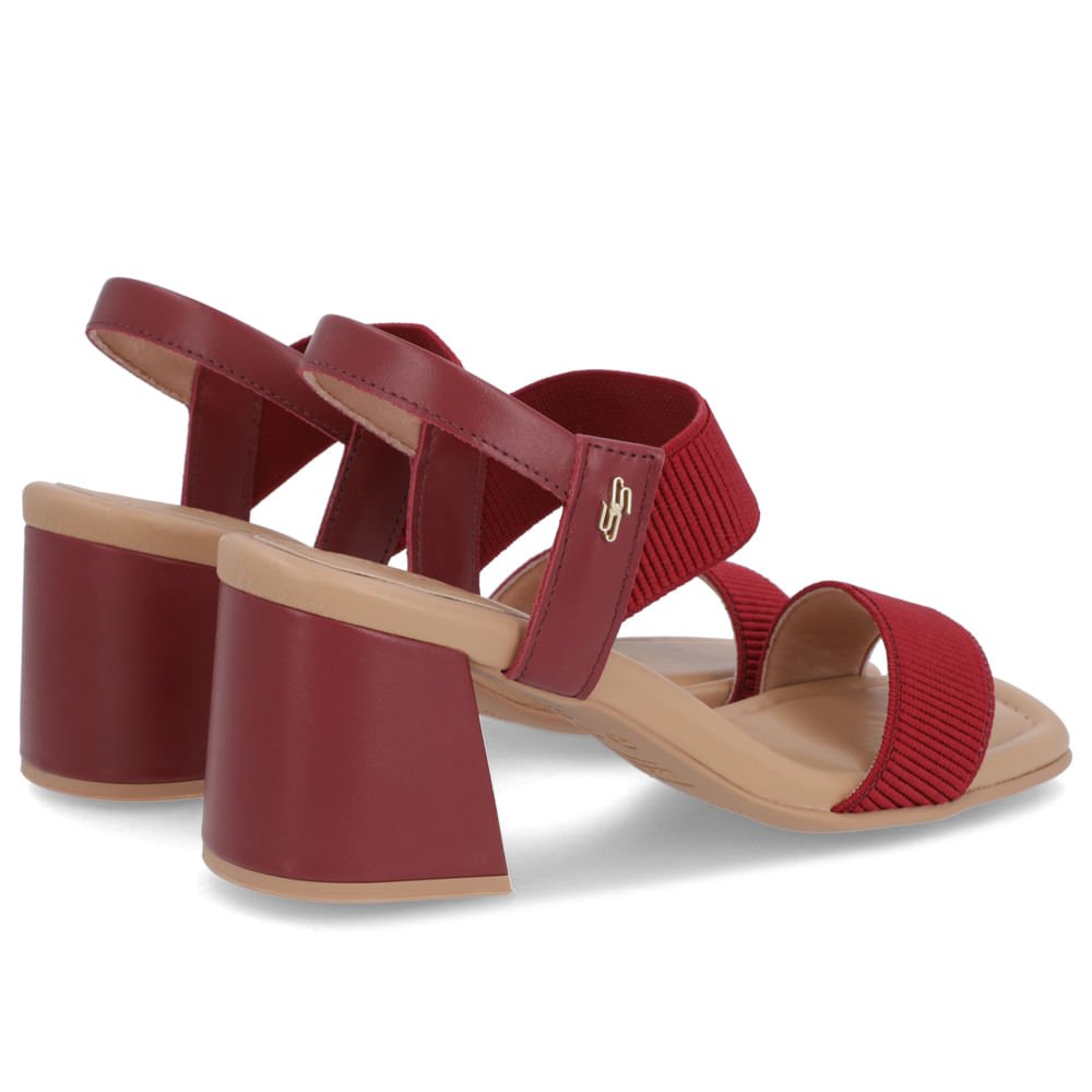 Sandália Salto Bloco Couro Vermelha Tira Elástico Bordô 3