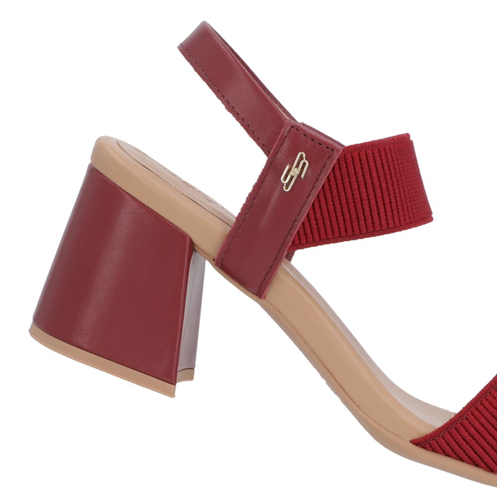 Sandália Salto Bloco Couro Vermelha Tira Elástico Bordô 4