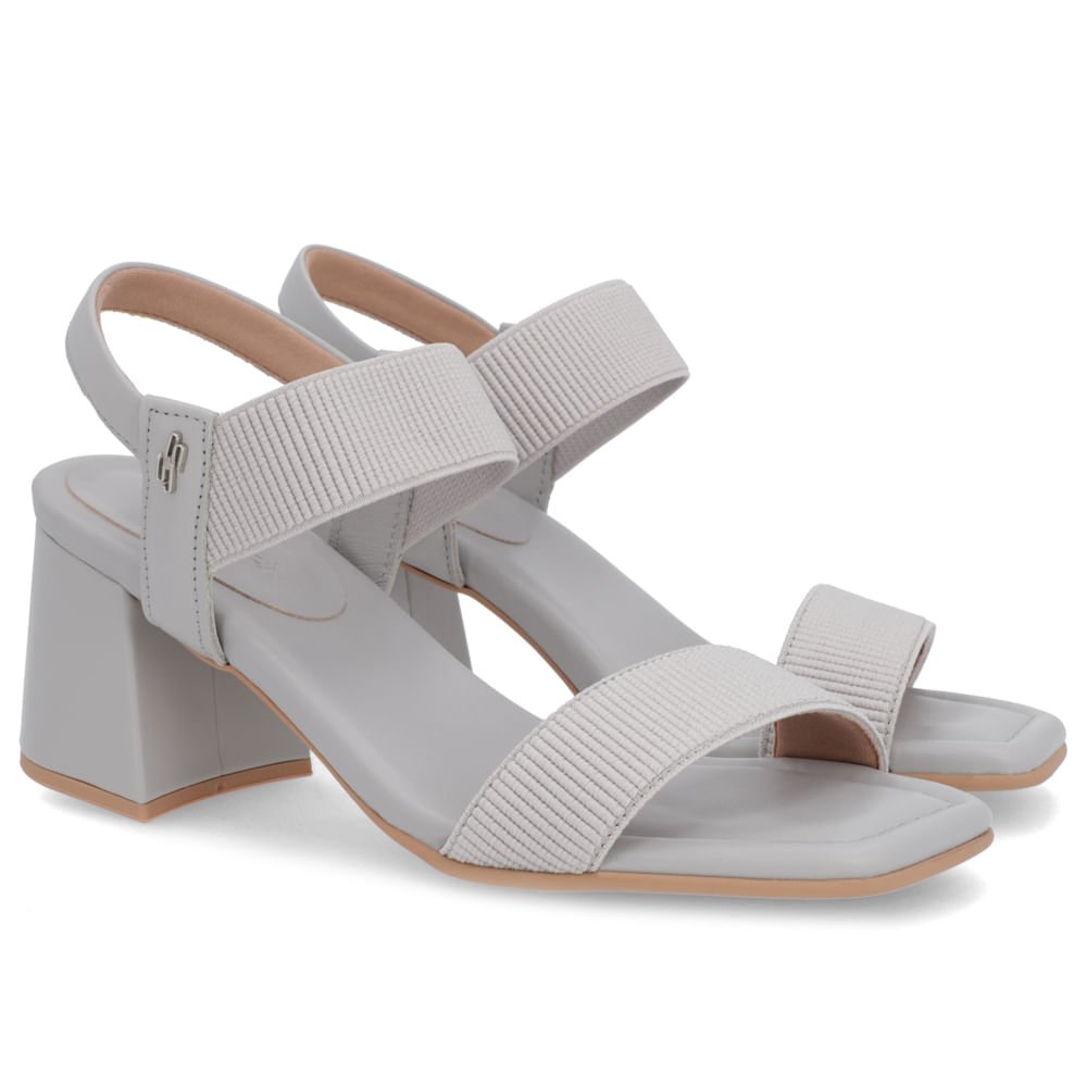 Sandália Salto Bloco Couro Cinza Tira Elástico Cinza 2