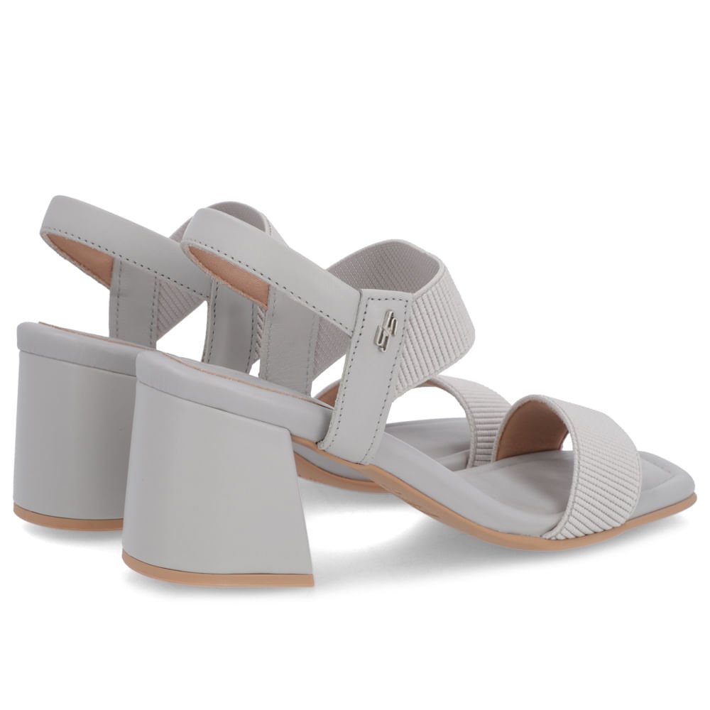 Sandália Salto Bloco Couro Cinza Tira Elástico Cinza 3