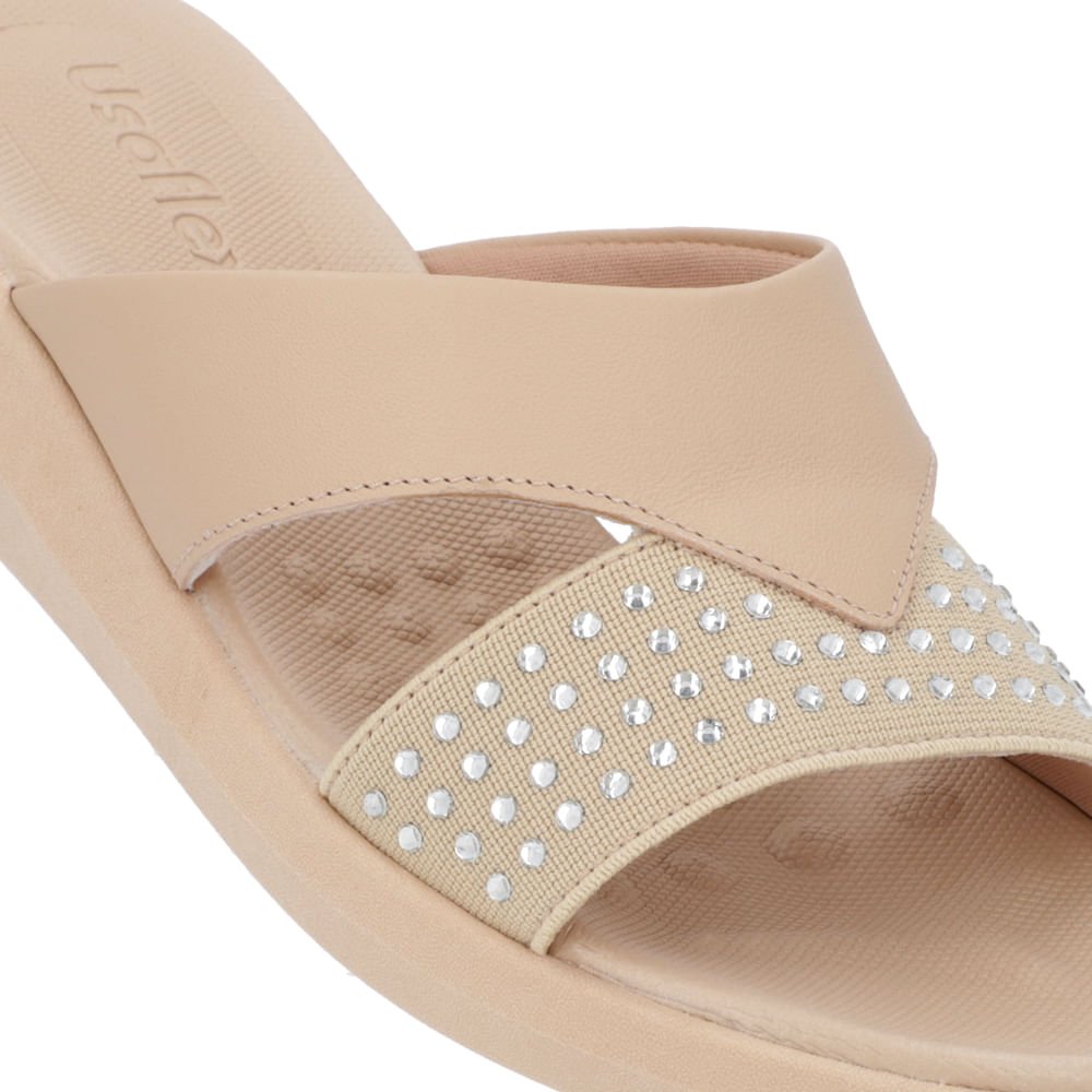 Tamanco Salto Plataforma Couro Bege Brilho Bege 4