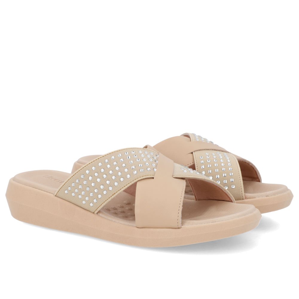 Tamanco Tira Cruzada Couro Bege Brilho Bege 2