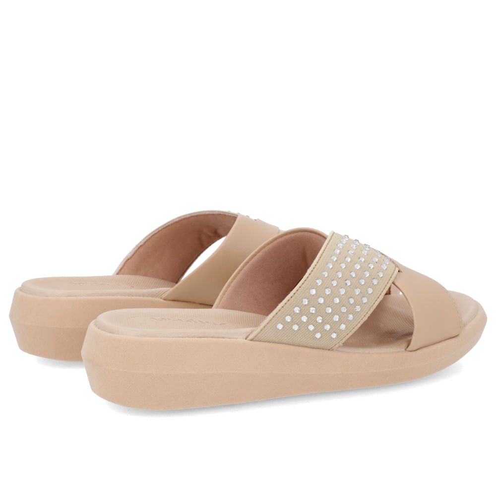 Tamanco Tira Cruzada Couro Bege Brilho Bege 3