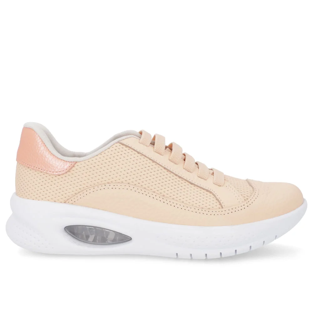 Tênis Laranja Claro Couro Cadarço Elástico