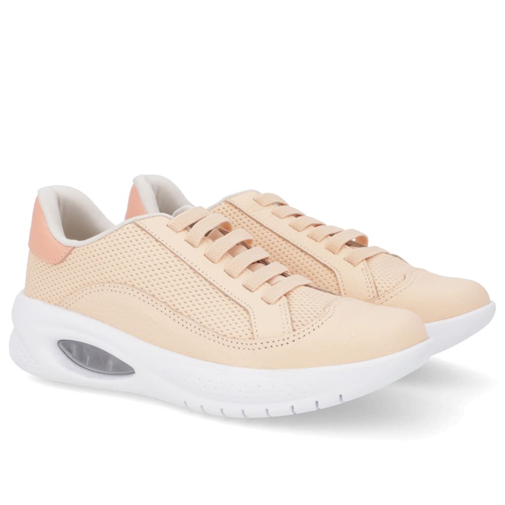 Tênis Laranja Claro Couro Cadarço Elástico Bege 2