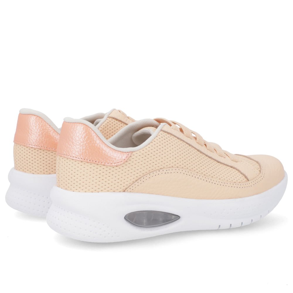 Tênis Laranja Claro Couro Cadarço Elástico Bege 3