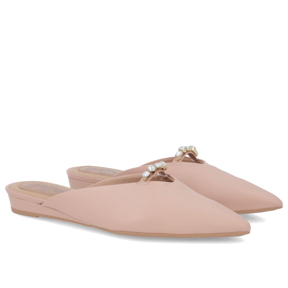 Mule Rosa Bico Fino Couro Salto Anabela Rosa 2