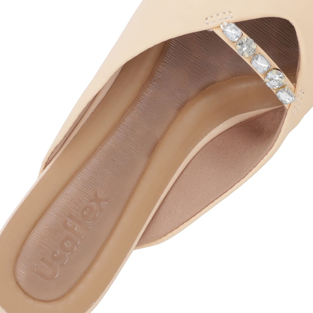 Mule Laranja Bico Fino Couro Salto Anabela Bege 4