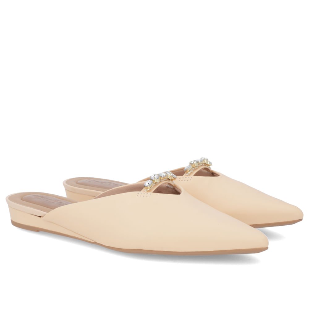 Mule Laranja Bico Fino Couro Salto Anabela Bege 2