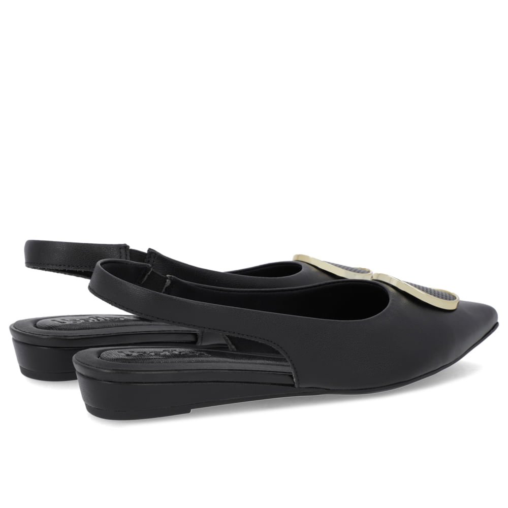 Slingback Preto Salto Anabela Couro Enfeite Preto 3
