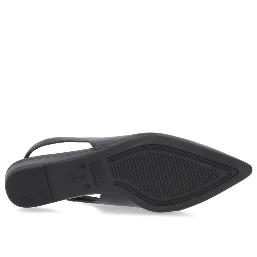 Slingback Preto Salto Anabela Couro Enfeite Preto 5
