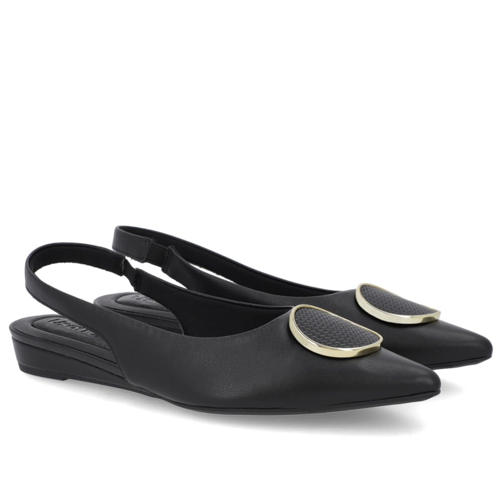 Slingback Preto Salto Anabela Couro Enfeite Preto 2
