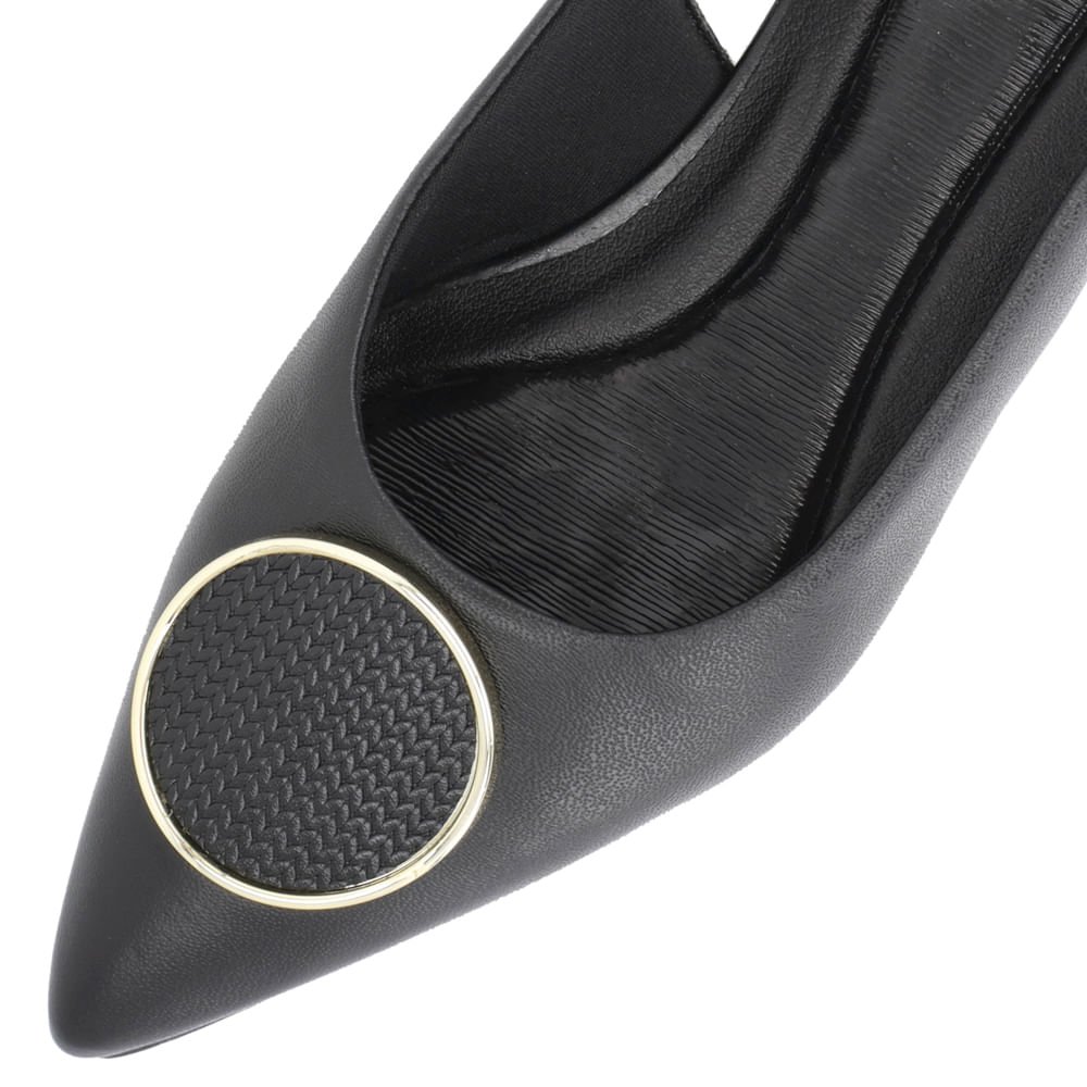Slingback Preto Salto Anabela Couro Enfeite Preto 4