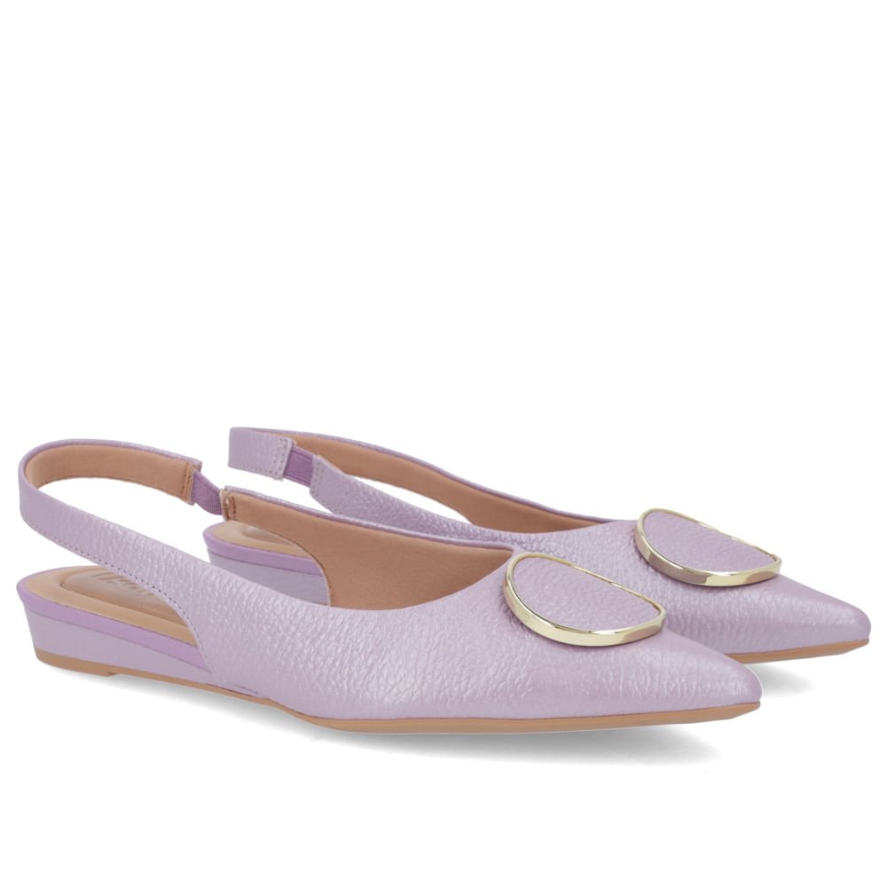 Slingback Lilás Perolado Salto Anabela Couro Enfeite Roxo 2