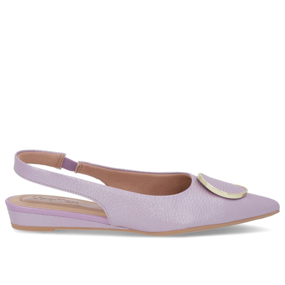 Slingback Lilás Perolado Salto Anabela Couro Enfeite