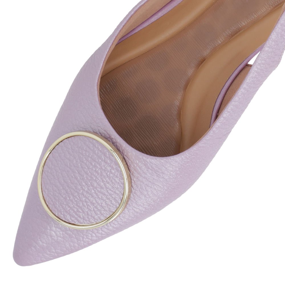 Slingback Lilás Perolado Salto Anabela Couro Enfeite Roxo 4