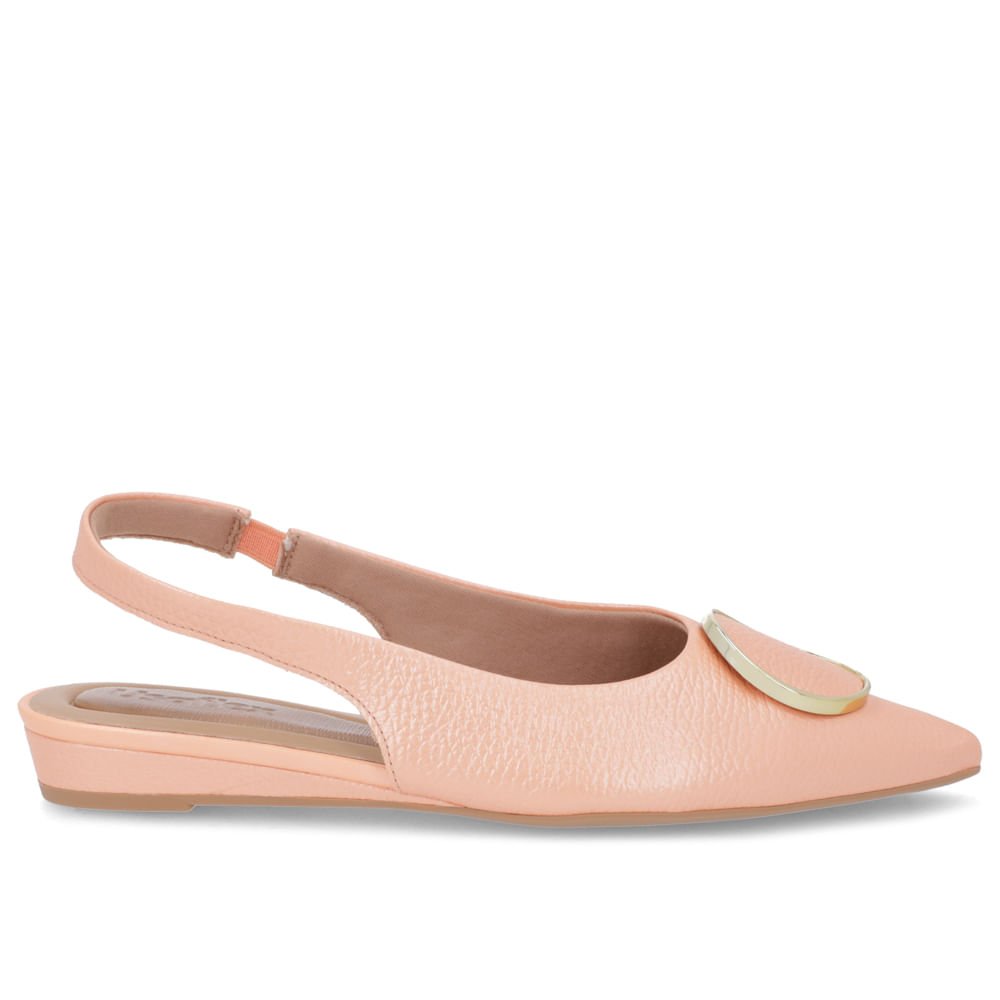 Slingback Laranja Perolado Salto Anabela Couro Enfeite