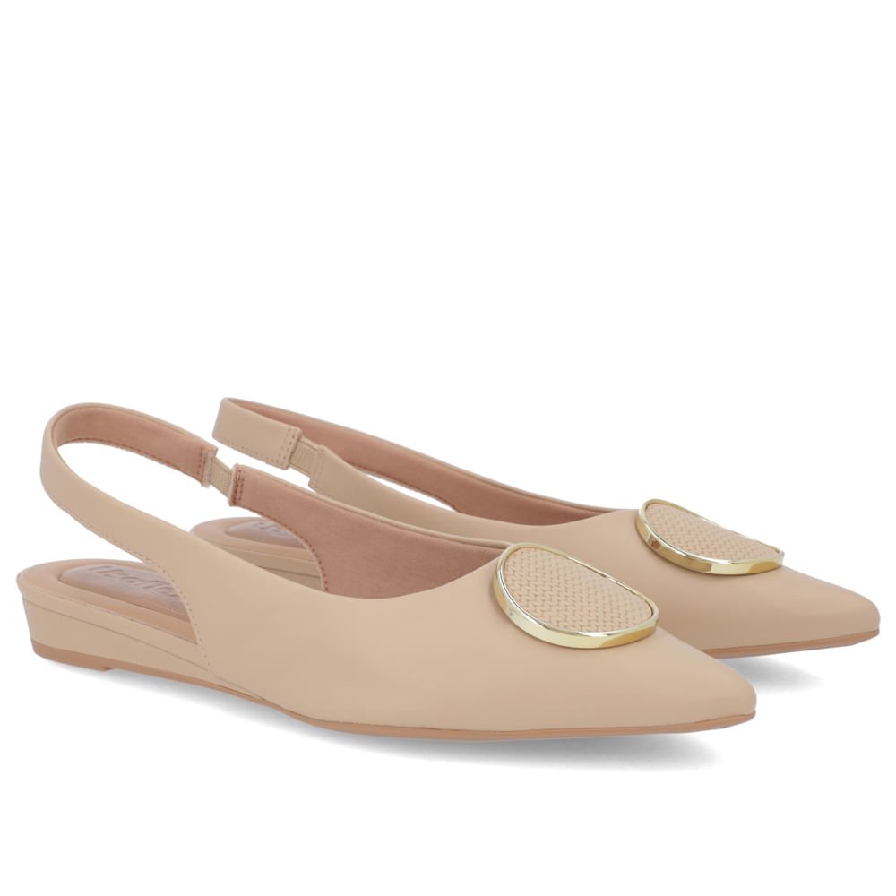 Slingback Bege Salto Anabela Couro Enfeite Bege 2