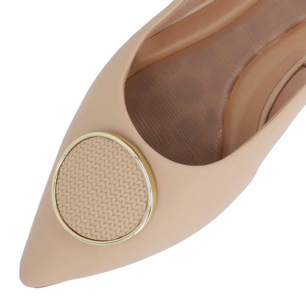 Slingback Bege Salto Anabela Couro Enfeite Bege 4