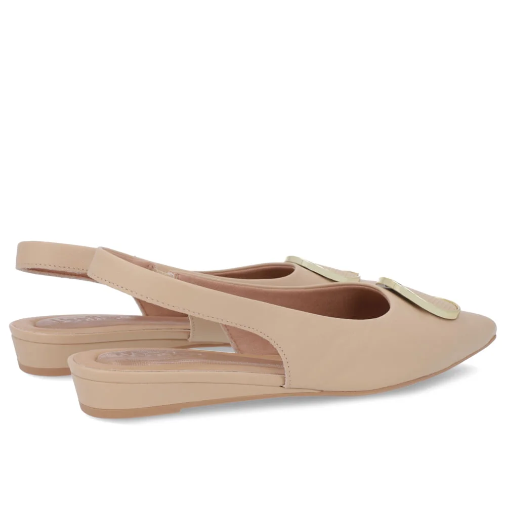 Slingback Bege Salto Anabela Couro Enfeite Bege 3