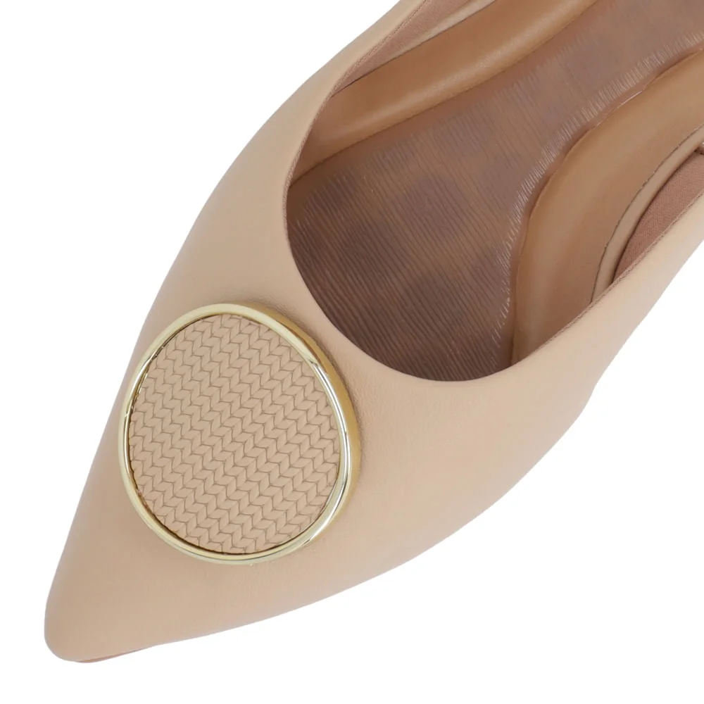 Slingback Bege Salto Anabela Couro Enfeite Bege 4