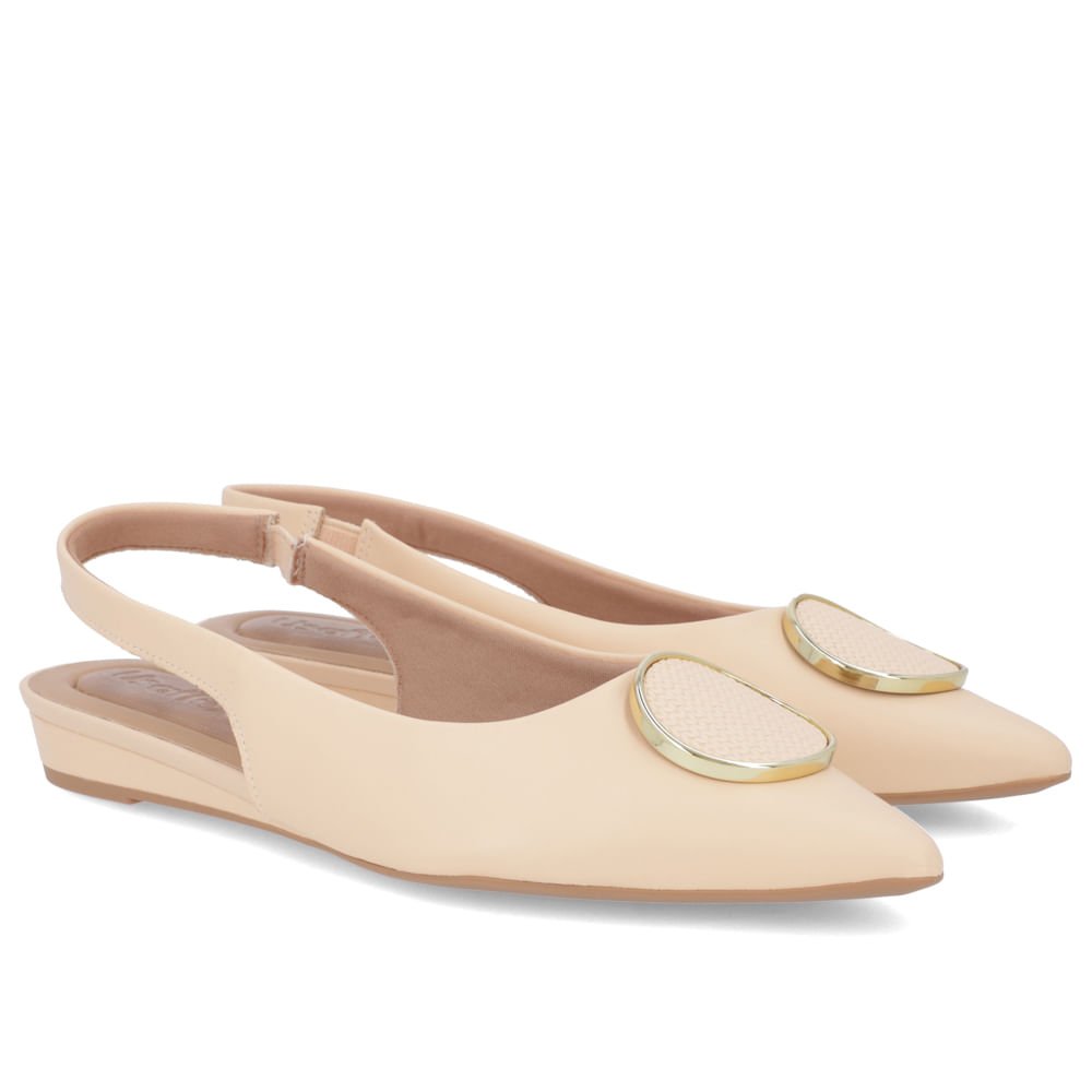 Slingback Laranja Salto Anabela Couro Enfeite Bege 2