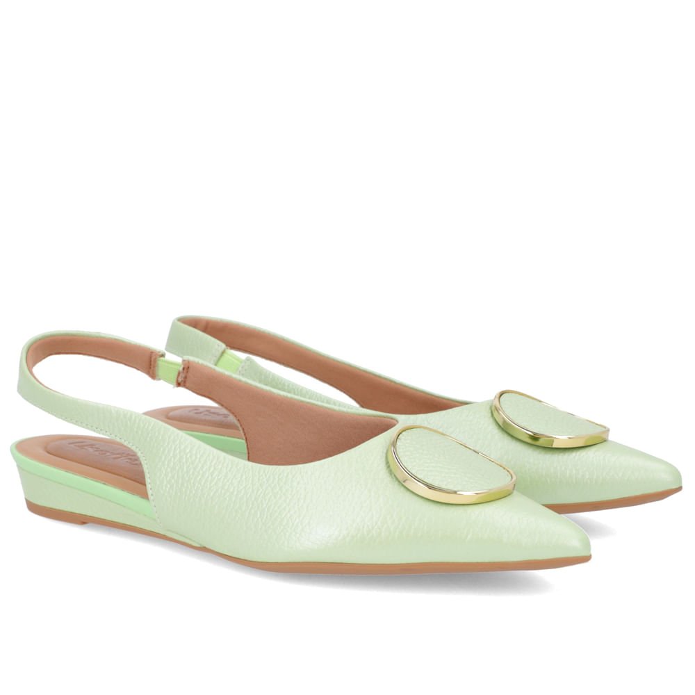 Slingback Verde Salto Anabela Couro Enfeite Verde 2