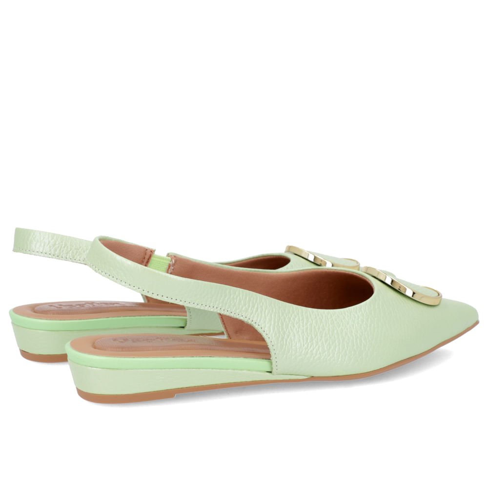 Slingback Verde Salto Anabela Couro Enfeite Verde 3