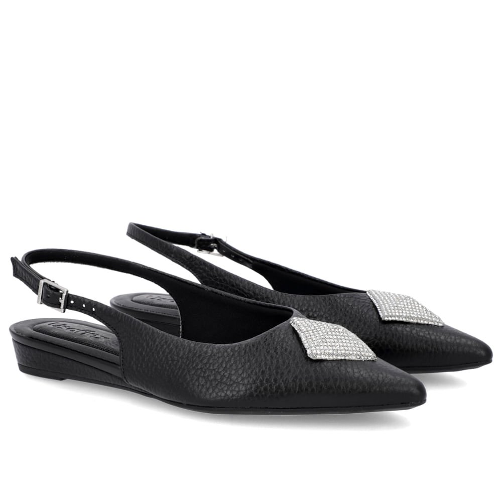 Slingback Preto Salto Anabela Couro Enfeite Brilho Preto 2