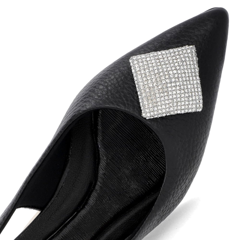 Slingback Preto Salto Anabela Couro Enfeite Brilho Preto 4