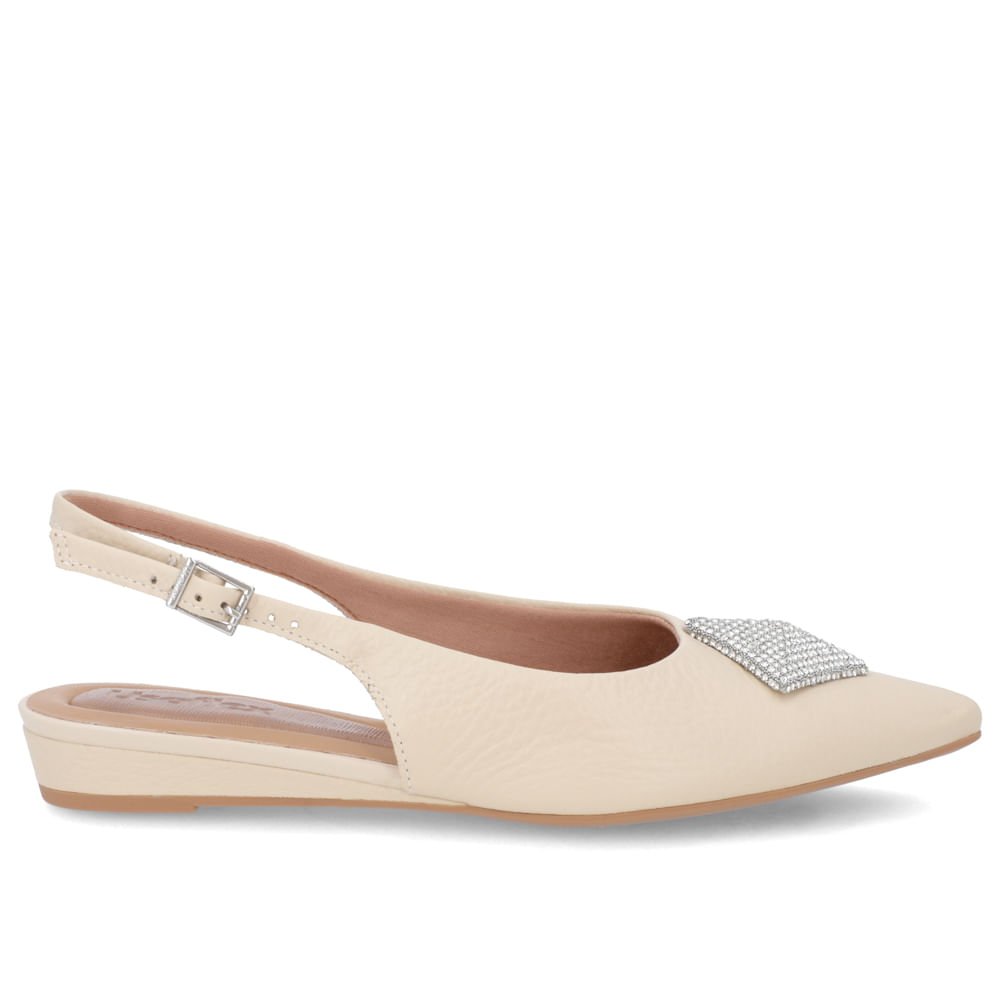 Slingback Bege Salto Anabela Couro Enfeite Brilho Bege 1